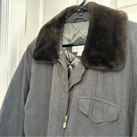 VTG 90s Jones New York Coat Size M Zip Cut Faux Fur Collar Waist Cinch Pockets - Picture 4 of 17